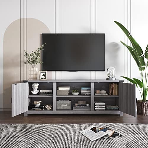 YESHOMY Modern Farmhouse TV Stand with Barn Door for 65 Inch TV, Gray Wash - Image 3