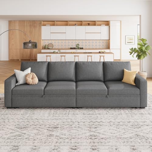 HONBAY Modular Sectional Sleeper Sofa Bed, with Pull Out Bed, Linen Convertible Sectional Couches for Living Room - Dark Grey - Image 7