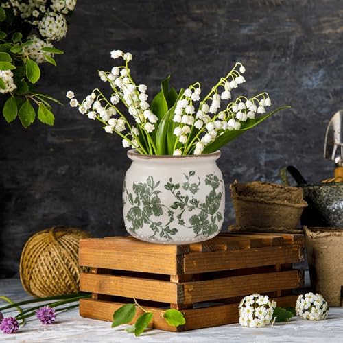 2 Pcs Vintage Planter Ceramic Plants Pot with Drainage Ice Crack Scroll Flower Vase Pot for Indoor Outdoor Plants Home Kitchen Decor Gifts (Vintage Floral,5.9") - Image 6