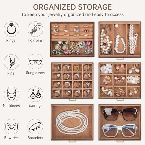 AKOZLIN 6-Tier Jewelry Box Organizer 5 Drawers Storage Medium Brown - Image 3