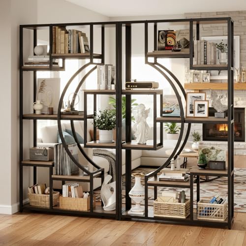 HolliWill 70.8" Tall Bookshelf Set of 2, 79" Wide Geometric Display Shelf with 18 Open Storage Shelves, Etagere Bookcase for Living Room, Office, Bedroom - Anti-Tip & Adjustable Feet by WelcometoHolliWill