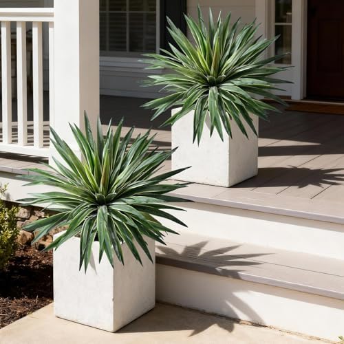 Artificial Agave Plant Fake Agave Planters for Indoor Outdoor Faux Agave Plants Real Touch Realistic Greenery for Home Living Room Office Bathroom Garden Front Porch Patio Decor (21inch-2 Pcs White) by Yarmare