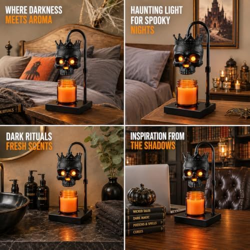 Skull Candle Warmer Lamp with Timer, Dimmable Black Gothic Halloween Decor - Image 5