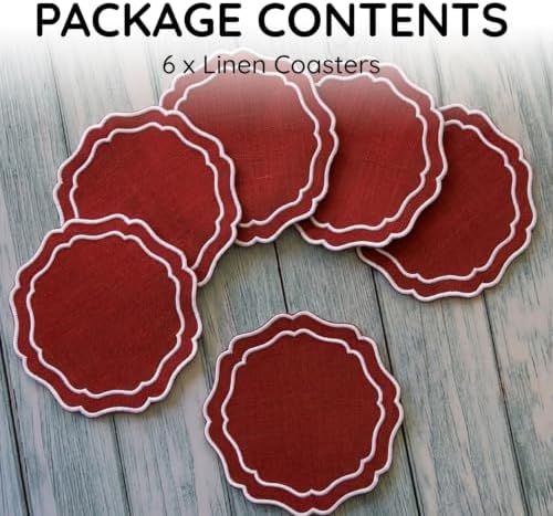 Linen Coasters for Drinks, Set of 6, 4.5 inch, Brick - Image 2