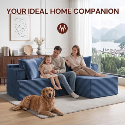 Korser Boneless Couches for Living Room, Cloud Couch Sectional with Ottoman, L-Shaped Sofa with Fluffy Comfy Corduroy Deep Seat, Bedroom, Apartment, No Assembly Required - Image 3