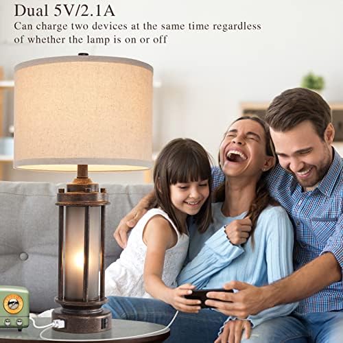AIEAMPDO Set of 2 Farmhouse Table Lamps for Living Room with USB C+A Ports - Image 4