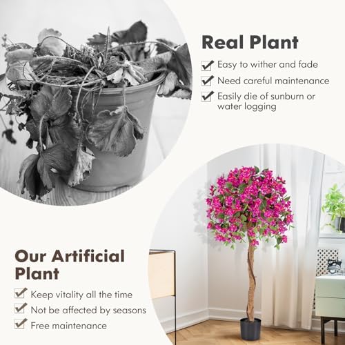 Goplus 53” Bougainvillea Artificial Tree, Faux Silk Flower Tree in Pot w/ 576 Flowers, 288 Leaves, Tall Fake Floor Plant, Artificial Plants for Indoor Outdoor Bedroom Living Room Decor - Image 6