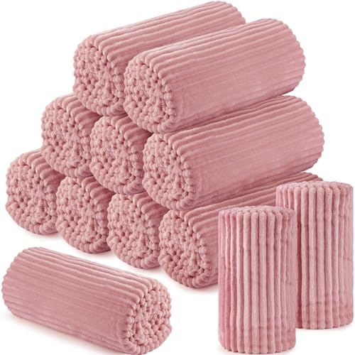 Buryeah 12 Pcs Flannel Blankets Bulk,Fall Outdoor Wedding, Dusty Pink by Buryeah