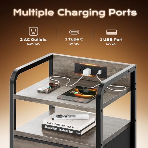 Huuger Nightstands Set of 2, Night Stand, Charging Station, USB-C Ports - Image 5