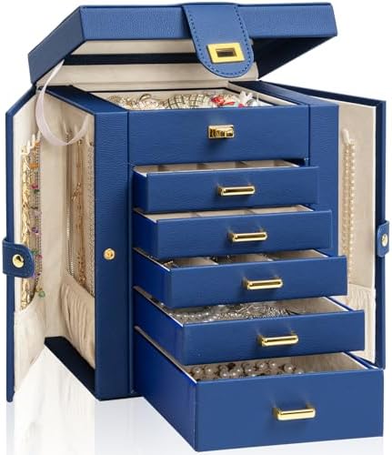 AKOZLIN 6-Tier Jewelry Box Organizer 5 Drawers Storage Blue Regular by AKOZLIN