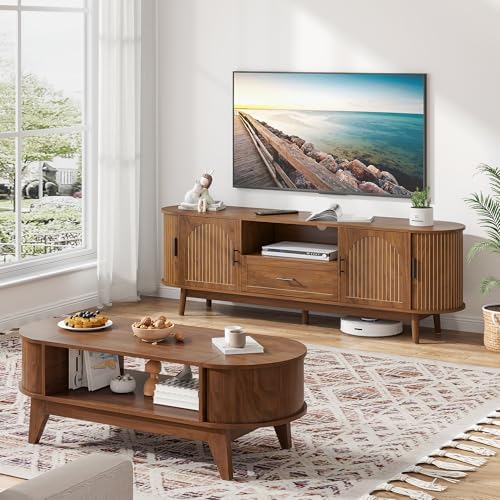 70" Fluted TV Stand for Tvs up to 80" Entertainment Center with Storage - Image 7