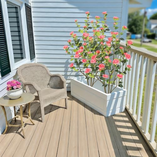 Nafresh 5FT Lush Artificial Pink Camellia Tree Outdoor 2 Pack, 60inch Faux Camellia Plant, Fake Camellia Flowers Tree for Indoor Outdoor Living Room Home Patio Front Door Garden Decor - Image 6