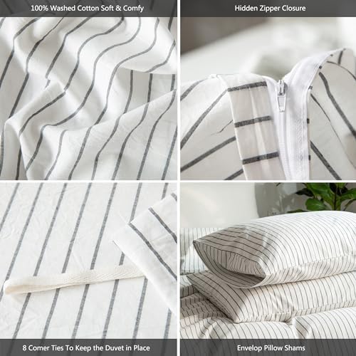 MooMee Striped Duvet Cover Set 100% Washed Cotton Linen Like Cal King - Image 6