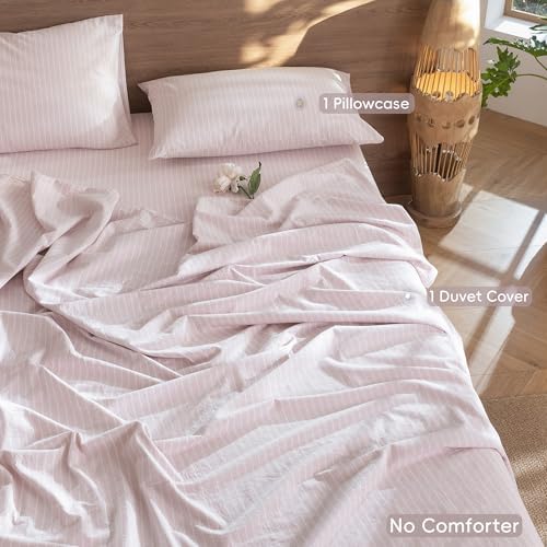 MooMee Striped Duvet Cover Set 100% Washed Cotton Linen Like Twin - Image 2