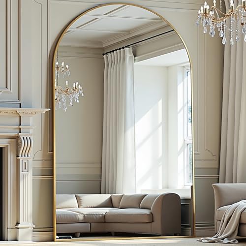 Prywot Full Length Mirror, Oversized 81"x41" Arched-Top Floor Mirror, Gold by Prywot