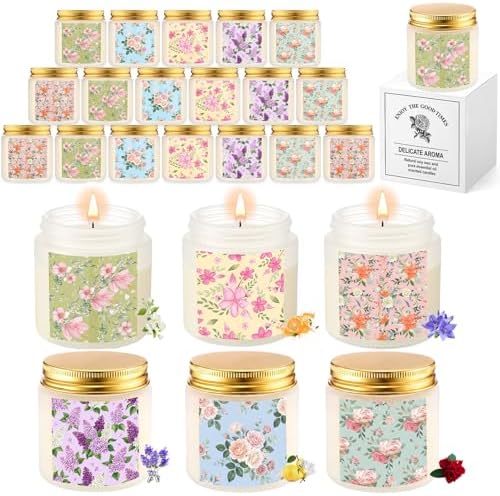 Conelist 24 Pack Scented Candles Gift Set Flowers Soy Wax Candle for Home 3.5 oz 360 Hour Burn, Candle Gift for Men Women, Scents of Lavender/Rose/Orange/Gardenia/White Tea Orchid by Conelist