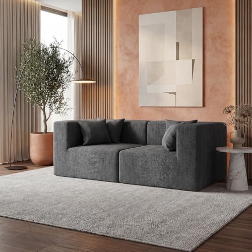 MONVANE 75" Loveseat Sofa, Comfy Chenille Modular Sectional Sofa with 4 Pillows, Modern Deep Seat Boneless Couch, 2 Seater Sofa for Living Room, Bedroom and Apartment, Grey - Image 2