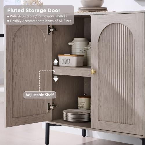 IFGET 123.5"W Modern Arch Sideboard Buffet Cabinet with Storage, Light Grey - Image 4