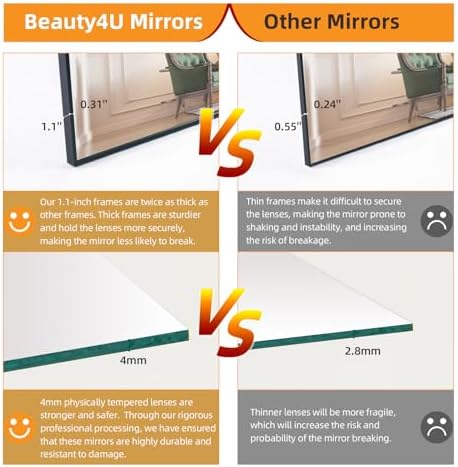 Beauty4U 71" x 32" Full Length Mirror with Stand, Black Large Floor Mirror - Image 5