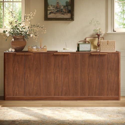 Evermagin 67" Fluted Walnut Buffet Cabinet with Storage - Image 4