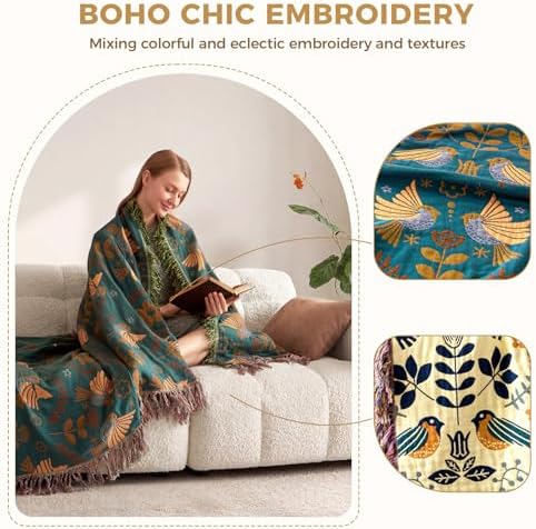 LUTBM King Throw Blanket for Bed, 100% Cotton Boho Soft Fall Blankets - Image 4