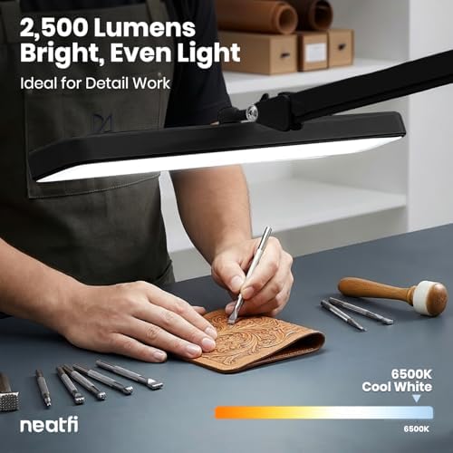 Neatfi XL 2,500 Lumens 30W LED Task Lamp for Manicure Table, Crafts, Workbench, Office – 22” Wide Shade Desk Light | Eye-Caring 6500K | 4-Level Brightness (Black, Non-CCT with Clamp) - Image 6