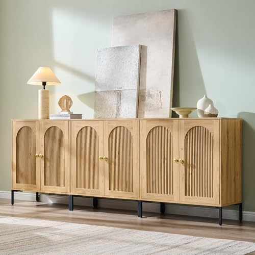IFBUY 92.63" W Mid Century Modern TV Stands for Living Room, Natural Oak - Image 3