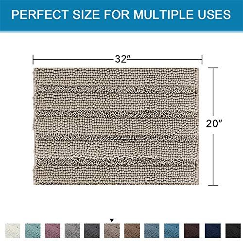 H.VERSAILTEX Bath Rugs for Bathroom Non Slip Bath Mats Extra Thick Chenille Striped Rug 20" x 32" Absorbent Non Skid Fluffy Soft Shaggy Washable Dry Fast Plush Mat for Indoor, Bath Room, Tub - Taupe - Image 2