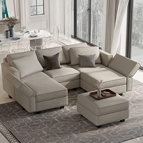 Belffin Modular Velvet Sectional Sofa with Chaise Lounge Sectional Sleeper Sofa with Storage Chaise Bed Couch for Living Room Grey - Image 3