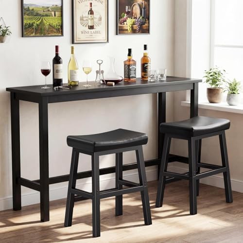 WINAZ Modern Backless Bar Stools Set of 2, 24 Inch Counter Height Stools with Footrest, Matte Finish Metal Legs, Padded Faux Leather Kitchen Island Chairs, Space Saving Stationary Design, Black - Image 7