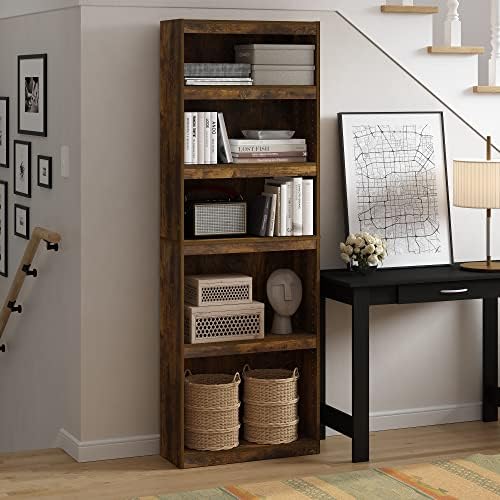 Furinno Jaya 5-Tier Book Shelf, Open Shelf Bookshelf, Amber Oak - Image 2