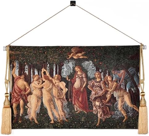 AureoMadis Primavera by Botticelli Tapestry Wall Hanging Set, 42"x27" Renaissance Medieval Vintage Victorian Woven Tapestries with Rod, Tassels & Hooks (Green：Botticelli's 'The Spring' Inspired Timeless Color Symphony) by Unknown