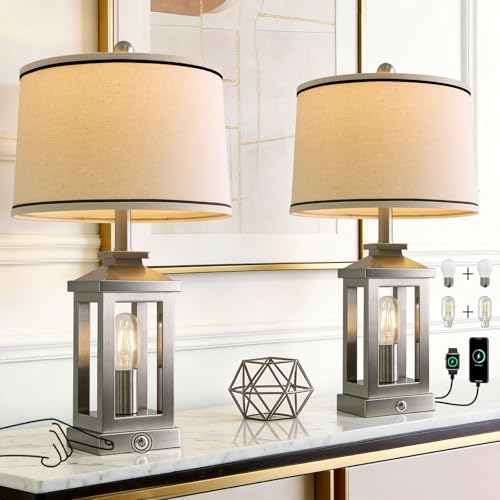 Modern Table Lamps Set of 2 for Living Room 23.75" Bedroom Nightstand Lamps by G-SAFAVA