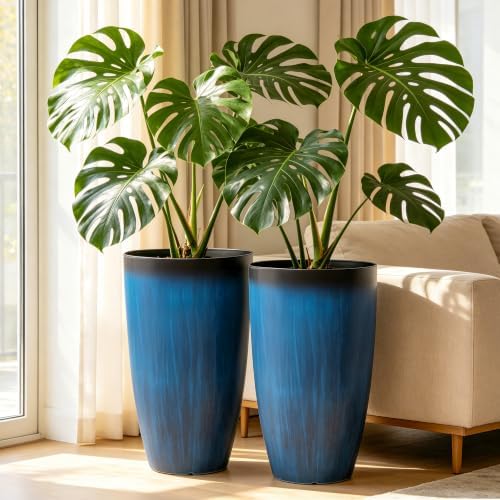 Autodaya 24" Large Tall Outdoor Planters Set of 2, Faux Ceramic Flower Pots - Image 6