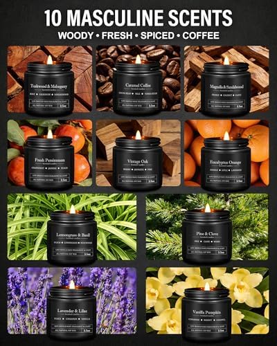 10 Pack Scented Candles for Men, Masculine Candle Gift Set with Woody & Fresh Scents, Soy Wax Aromatherapy Candles for Home, Gifts for Him, Boyfriend, Father's Day - Image 3