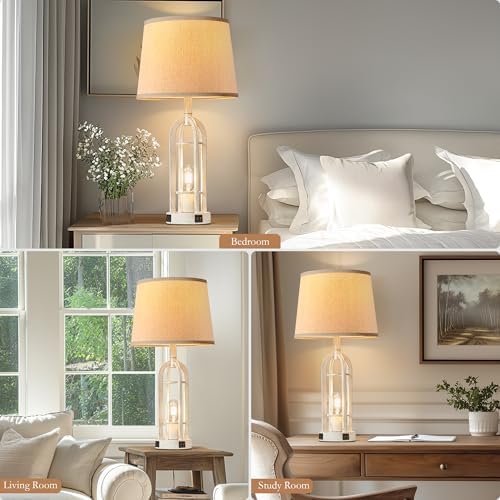 SRJJA 24" Farmhouse Table Lamps for Living Room Bedroom Set of 2, USB A+C - Image 4