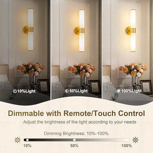 Gold Battery Operated Wall Sconces Set of 2 with White Glass Lamp Shade - Image 2