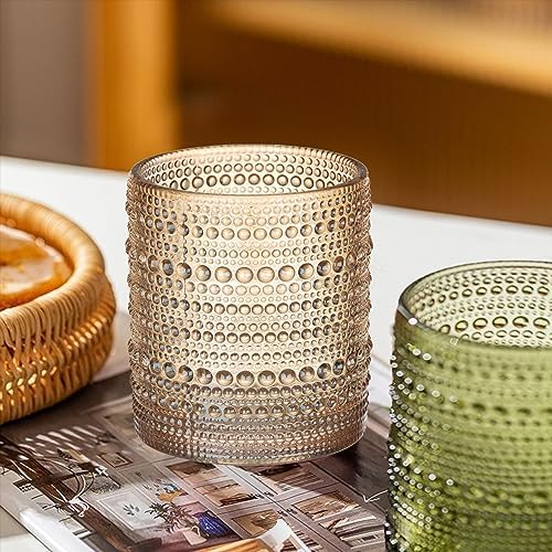 XKXKKE Amber Hobnail Beaded Drinking Glasses Set of 6, 12 oz Vintage Glassware Set Romantic Water Glasses Tumbler, Water Cups, Clear Embossed Glassware Set for Beer, Juice, Cocktail, Soda, Beverages - Image 2
