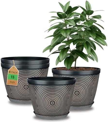 Quarut 15 Inch 4 Pack Large Pots, for Plants,Plastic Flower Pot for Indoor by Quarut