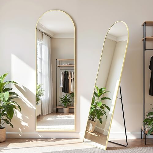 Simple Deluxe Arched Full Length Mirror, 64"×21" Large Floor Mirrors, for Wall Door Bedroom Bathroom Living Room (Gold) - Image 3