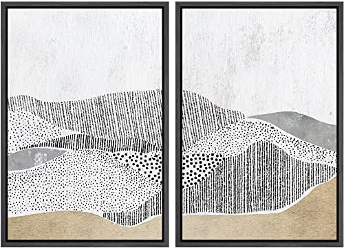 SIGNWIN Framed Canvas Print Wall Art Set Grunge Black & Brown Landscape Abstract Geometric Digital Art Minimalism Modern Art Decorative Boho for Living Room, Bedroom, Office - 16"" x24 x2 Black by SIGNWIN