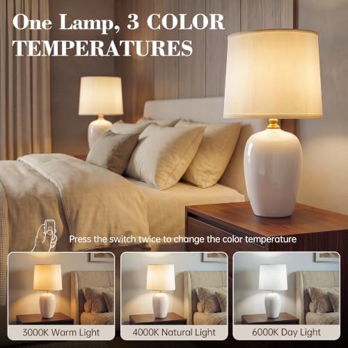 Dawnwake 19.1" Ceramic Table Lamps Set of 2 for Bedroom Living Room,White - Image 4