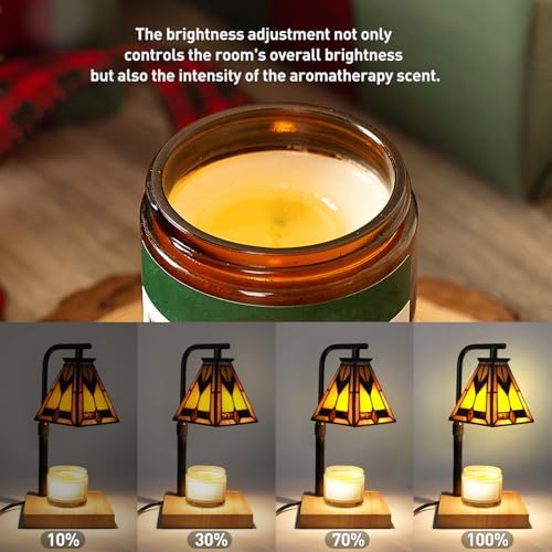 Mission Tiffany Candle Warmer Lamp, Adjustable Height Wood Base - Image 5