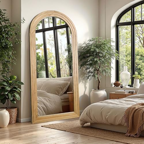 Delma Arched Full Length Mirror with Stand, 55x24 Natural Wood Floor Mirror - Image 6