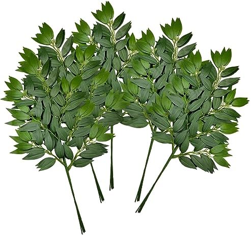 18Pcs Italian Ruscus Greenery Stems Artificial Silk Greenery Leaves Garland Vines Hanging Spray for DIY Wedding Arch Bouquet Filler Table Centerpieces Home Indoor Decor by FUNORNAM