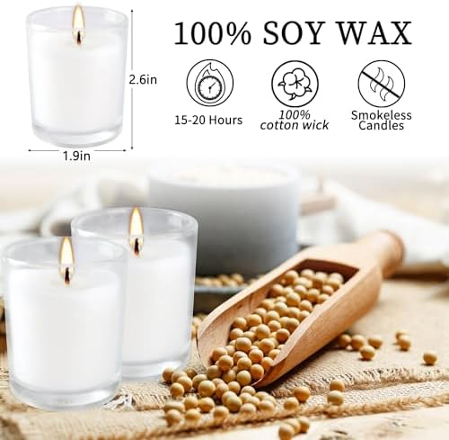 YOROXRG 48 Pack White Unscented Clear Glass Filled Votive Candles. Hand Poured Wax Candle Ideal Gifts for Home Décor Parties Weddings Holidays and Meditation (White) - Image 7