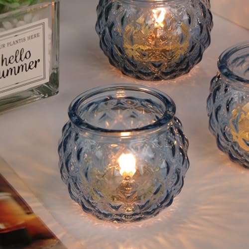 DARJEN Blue Votive Candle Holders Set of 24- Round Glass Candle Holders Bulk for Tea Light Candle, Diamond Texture Candle Votives for Wedding Centerpiece, Party & Home Decor (Pack of 3) - Image 4