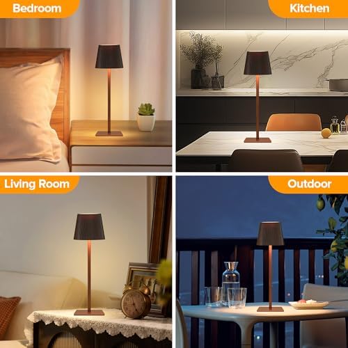 LUTEC 4 Pack Cordless Table Lamp,6000mAh Rechargeable Battery Operated Desk Lamp,Two Adjustable Heights,Waterproof, Touch Control & 3 Color Stepless Dimming for Restaurant/Bedroom/Bars/Outdoor (Brown) - Image 6