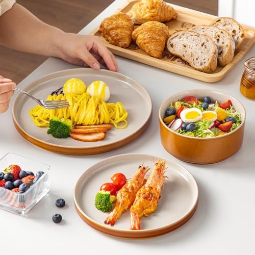 vancasso ONION Ceramic Plates and Bowls Sets, 18 Pieces Grey Dinnerware Sets for Kitchen, Reactive Glaze Dishes Set for 6, Dishwasher and Microwave Safe - Image 5