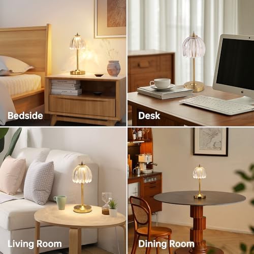 Shenmoyl Tulip Table Lamp with 5000mAh Battery & Touch Control, Cordless Table Lamp with 3 Colors, Dimmable Rechargeable Table Lamps for Bedroom, Nightstand, Living Room, Entryways (Transparent Tulip) - Image 4